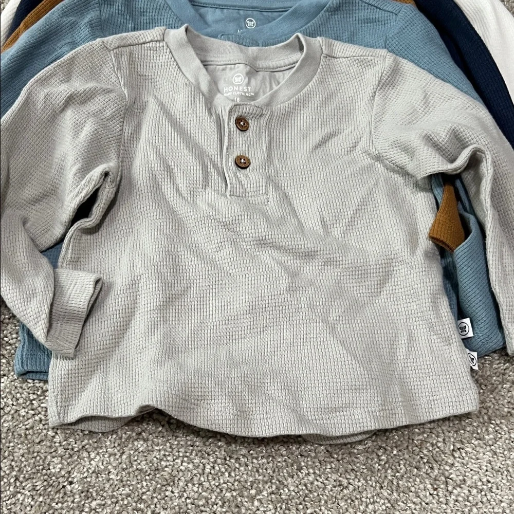 The Honest Company Kids Long Sleeve Waffle Knit Shirt - Gray, Blue, Brown, White